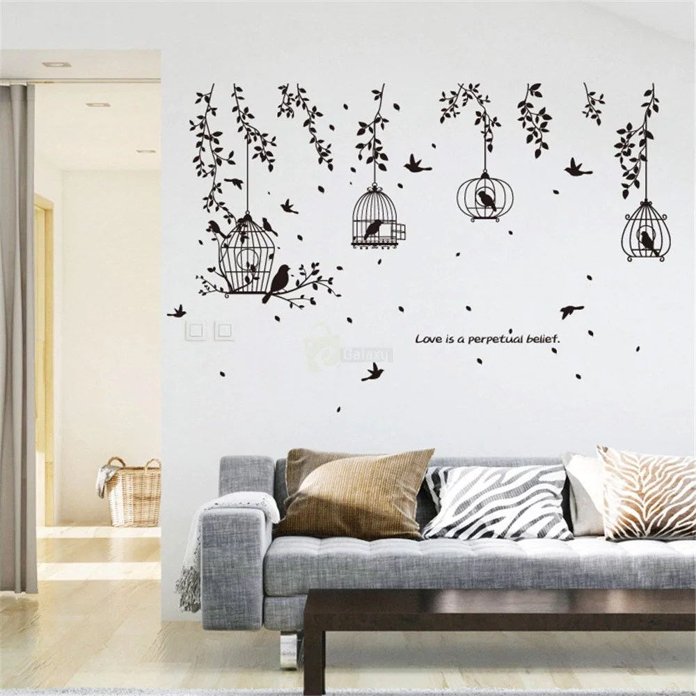 Birdcage wall stickers home decor living room drawing room