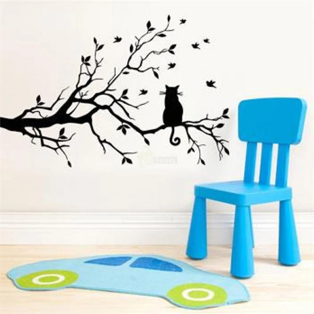 Cat on Long Tree Branch Wall Sticker Cats Art Kids Room Decor 6 Cat on Long Tree Branch Wall Sticker Cats Art Kids Room Decor above chair