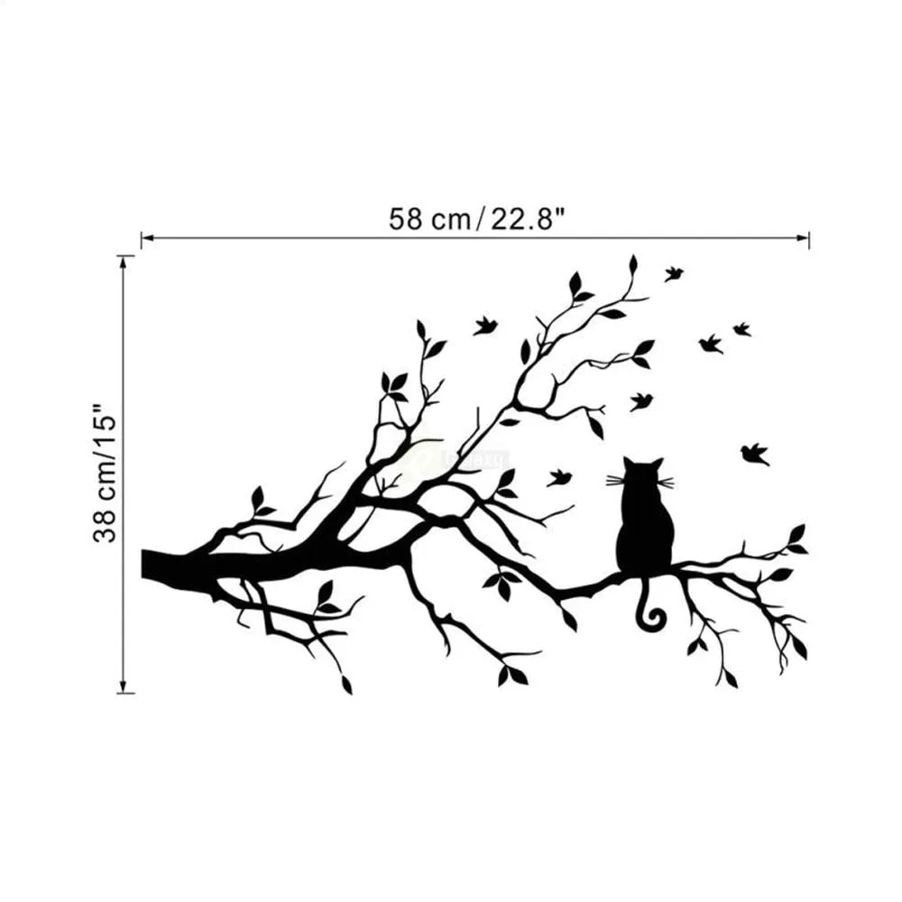 Cat on Long Tree Branch Wall Sticker Cats Art Kids Room Decor 5 Cat on Long Tree Branch Wall Sticker Cats Art Kids Room Decor dimensions