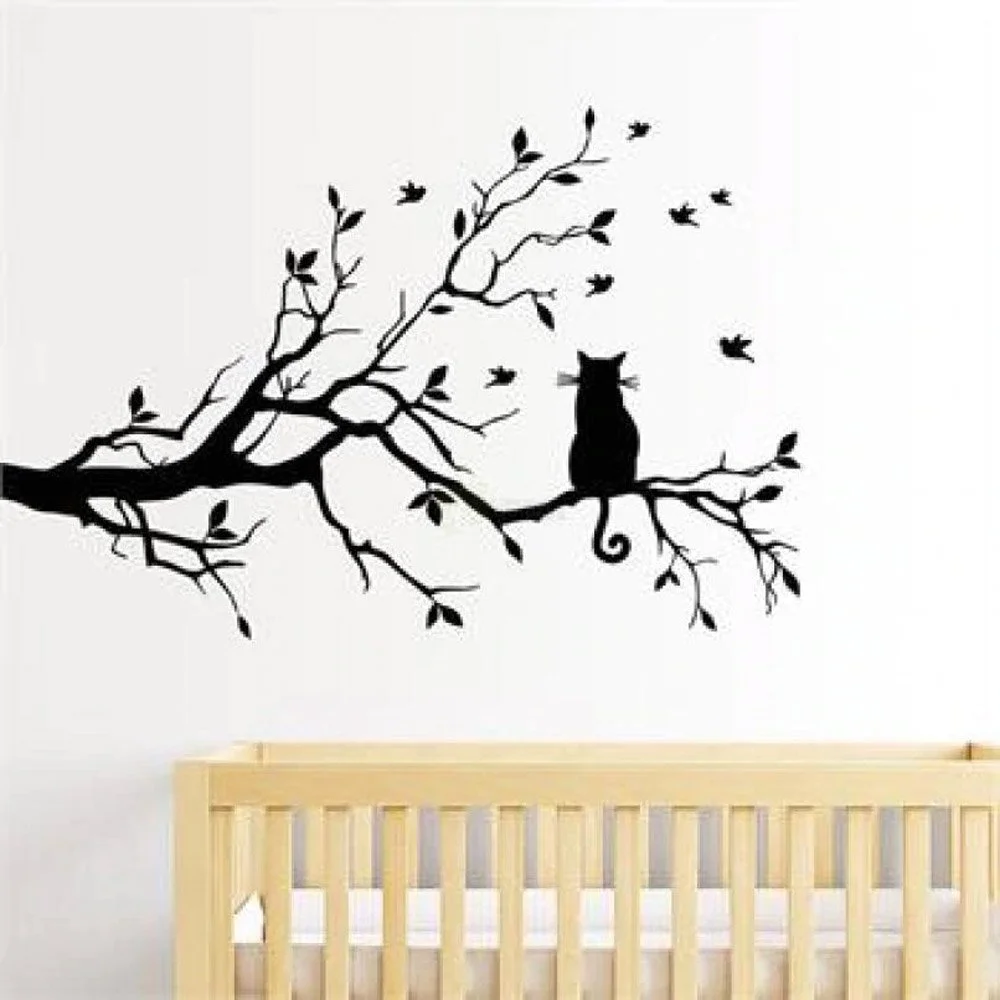 Cat on Long Tree Branch Wall Sticker Cats Art Kids Room Decor 3 Cat on Long Tree Branch Wall Sticker Cats Art Kids Room Decor