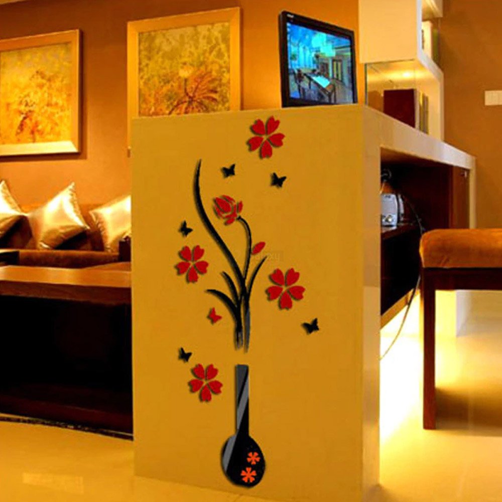 DIY Vase Flower Tree Crystal Arcylic 3D Wall Sticker home decoration