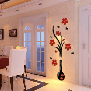 DIY Vase Flower Tree Crystal Arcylic 3D Wall Sticker home on wall