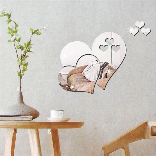 Love Heart Wall Sticker DIY Mirror 3D Decal Decorations For Home above table