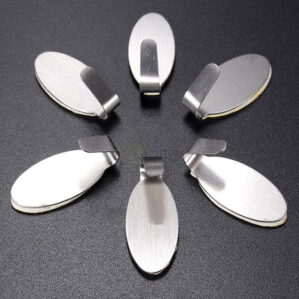 6 Pcs Multipurpose Oval Shaped Stainless Steel Adhesive Hooks For Wall Hanging Kitchen Bathroom