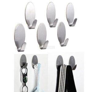 6 Pcs Stainless Steel Adhesive Hooks Clothes hanger Wall Hook For Kitchen Bathroom bags