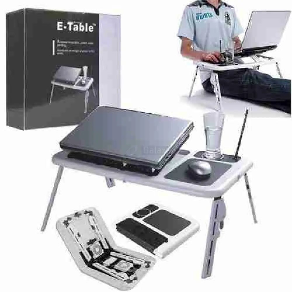 E Table - Foldable & Portable Laptop table with 2 USB Cooling Fans 1 Laptop E Table Foldable Table