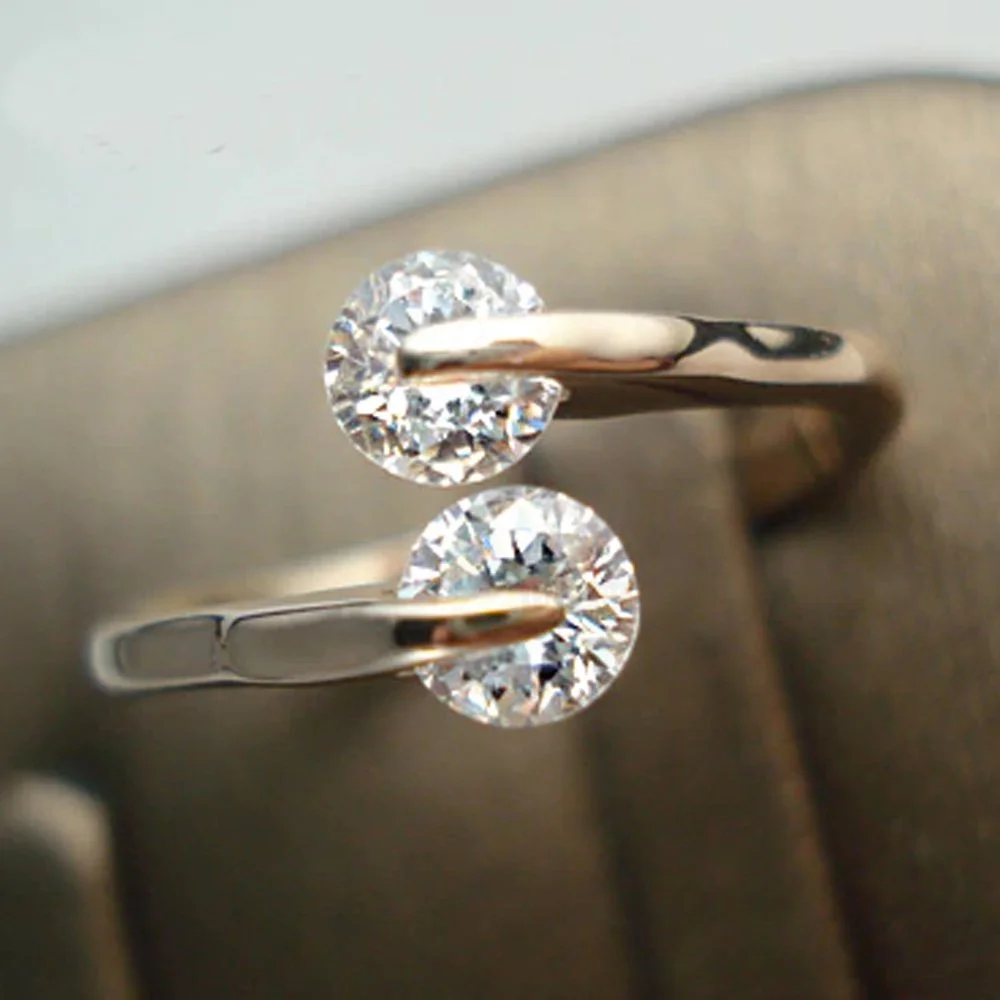 Rose Gold Ring with Two Diamonds Wedding Rings For Women JW02 8 Ring JW02 1