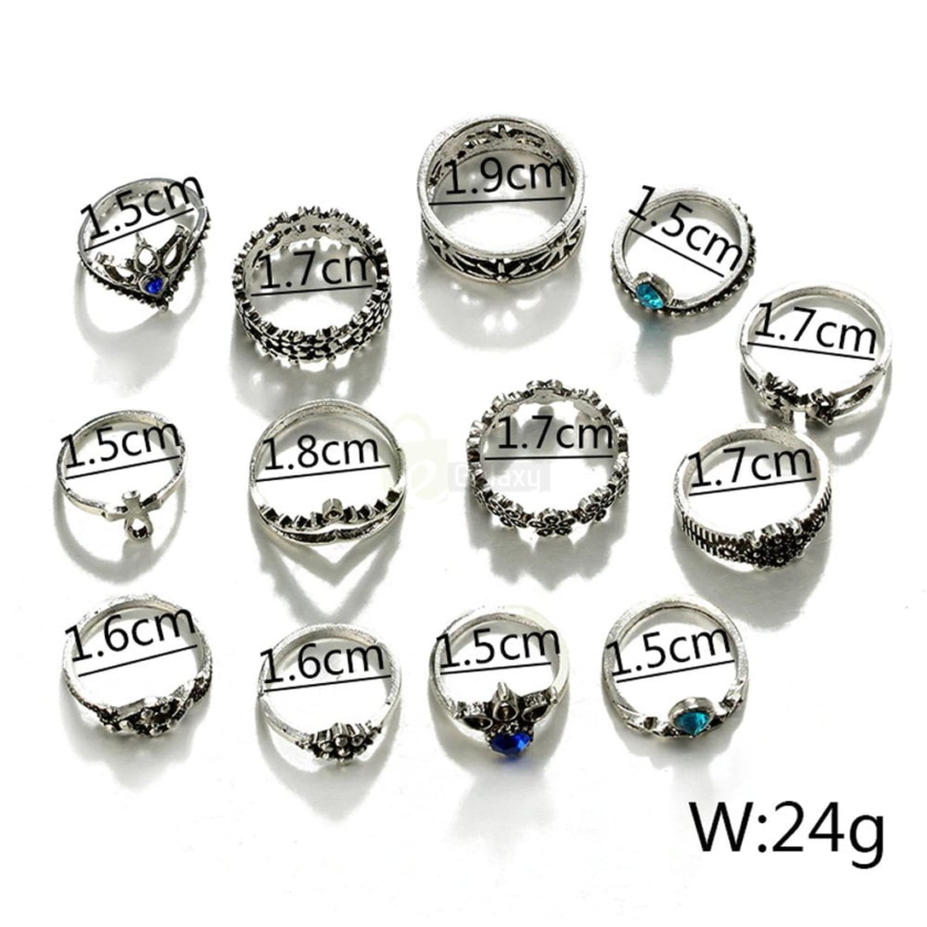 13pcs Set Antique Silver Rings for Women Jewelry JW03 6 13pcs Set Antique Silver Rings for Women Jewelry JW03 6