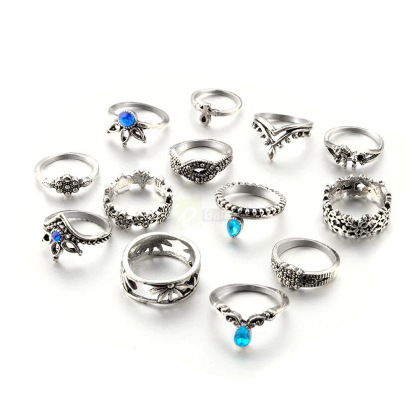 13pcs Set Antique Silver Rings for Women Jewelry JW03 7