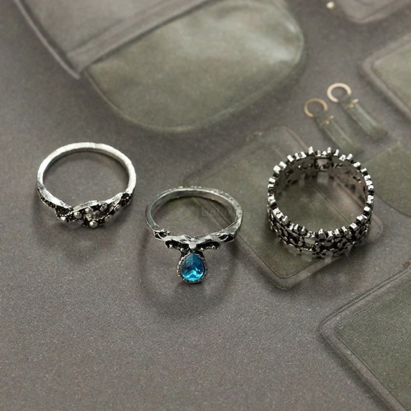 13pcs Set Antique Silver Rings for Women Jewelry JW03