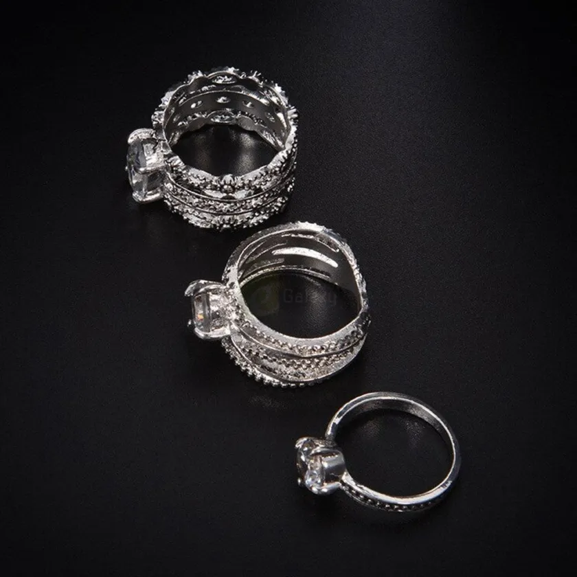 3pcs Silver Rings Set Old Vintage Rings Women Jewelry JW010 1