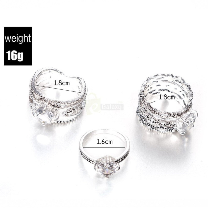 3pcs Silver Rings Set Old Vintage Rings Women Jewelry JW010 2