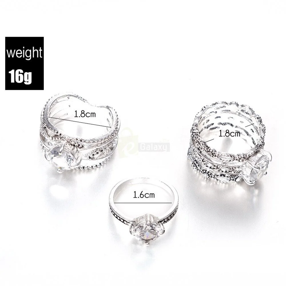 3pcs Silver Rings Set Old Vintage Rings Women Jewelry JW010 2