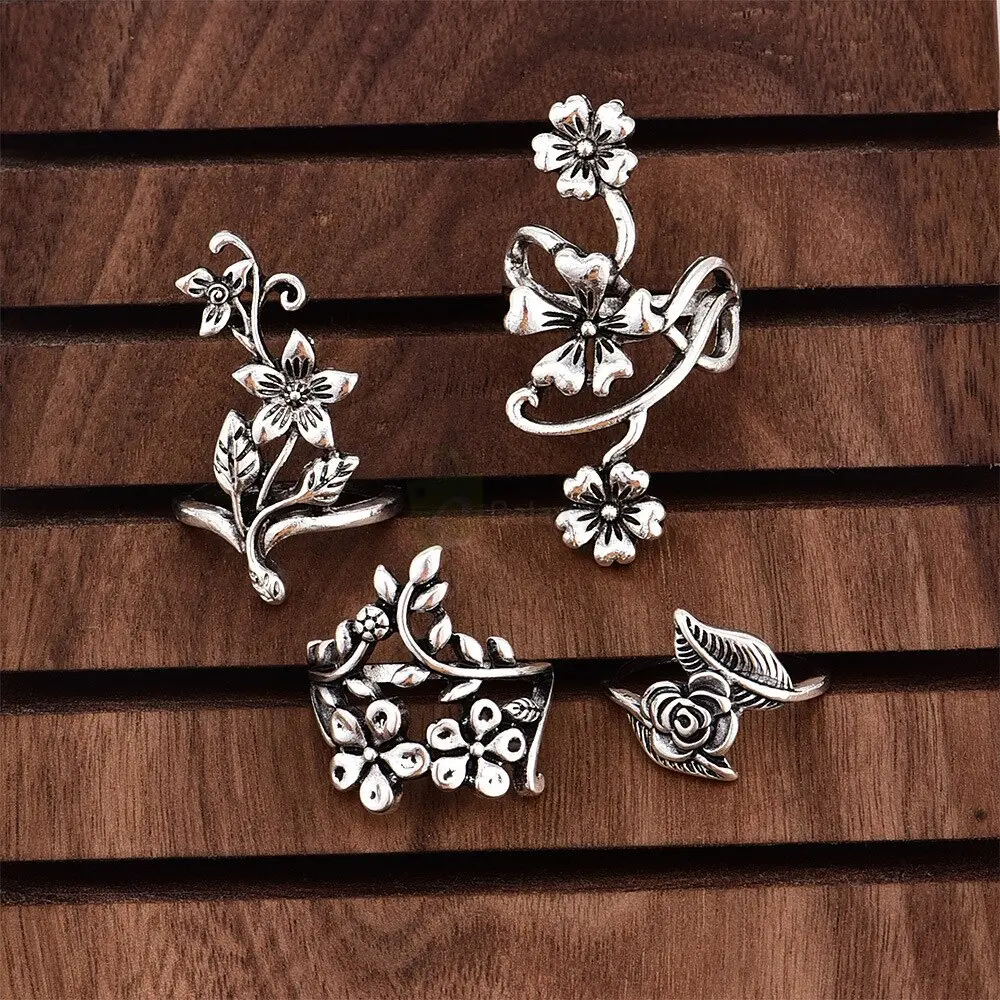 4pcs Set Vintage Rose Flower Rings Antique Women Jewelry JW08 3 4pcs Set Vintage Rose Flower Rings Antique Women Jewelry JW08 1