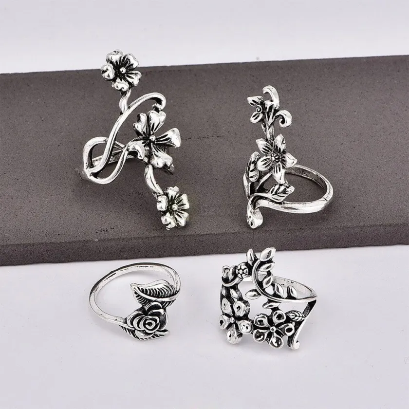 4pcs Set Vintage Rose Flower Rings Antique Women Jewelry JW08 3 4pcs Set Vintage Rose Flower Rings Antique Women Jewelry JW08 3