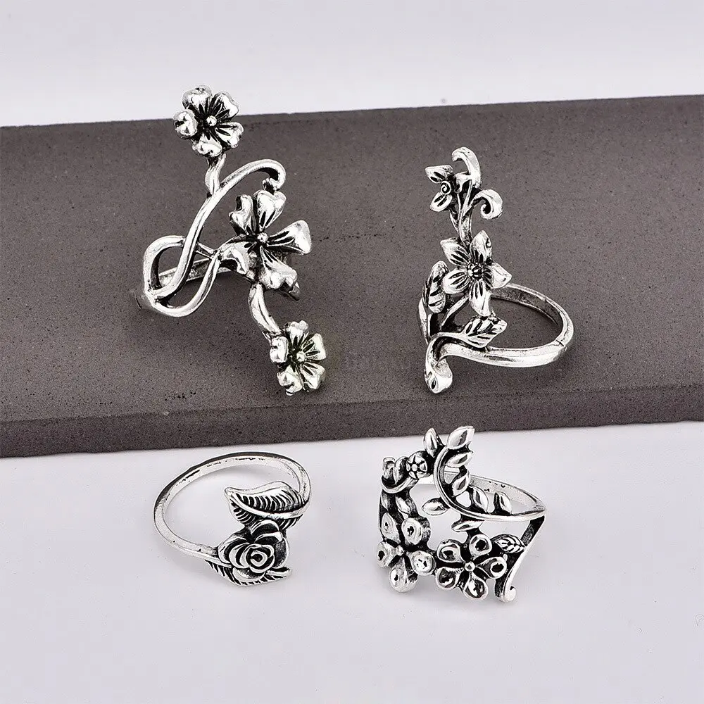 4pcs Set Vintage Rose Flower Rings Antique Women Jewelry JW08 5 4pcs Set Vintage Rose Flower Rings Antique Women Jewelry JW08 3