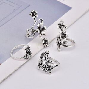 4pcs Set Vintage Rose Flower Rings Antique Women Jewelry JW08 4
