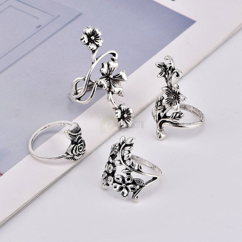 4pcs Set Vintage Rose Flower Rings Antique Women Jewelry JW08 4 4pcs Set Vintage Rose Flower Rings Antique Women Jewelry JW08 4