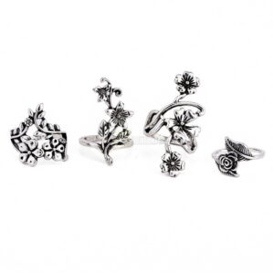4pcs Set Vintage Rose Flower Rings Antique Women Jewelry JW08 5