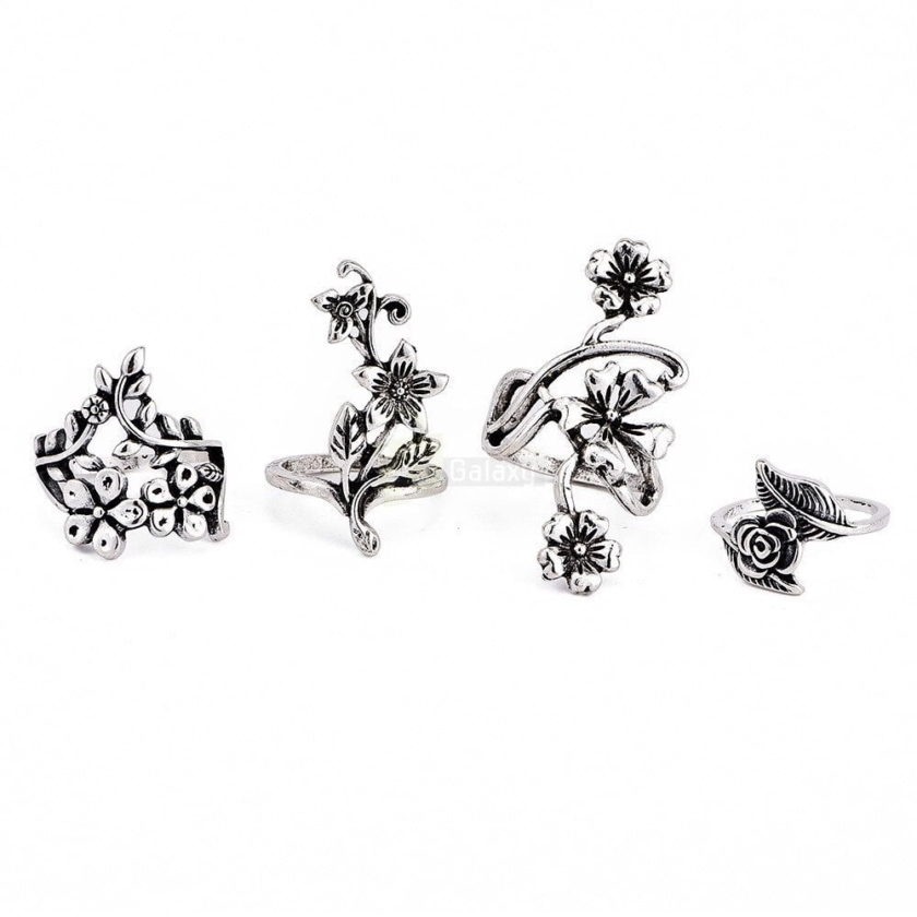 4pcs Set Vintage Rose Flower Rings Antique Women Jewelry JW08 5 4pcs Set Vintage Rose Flower Rings Antique Women Jewelry JW08 5