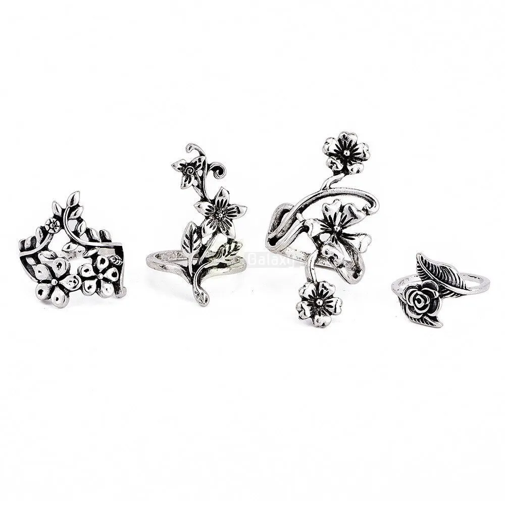 4pcs Set Vintage Rose Flower Rings Antique Women Jewelry JW08 7 4pcs Set Vintage Rose Flower Rings Antique Women Jewelry JW08 5