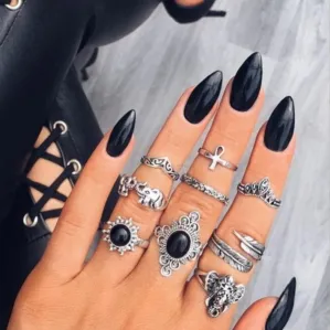 9pcs Set Vintage Crystal Feather Crown Finger Rings Women Jewelry JW09 2