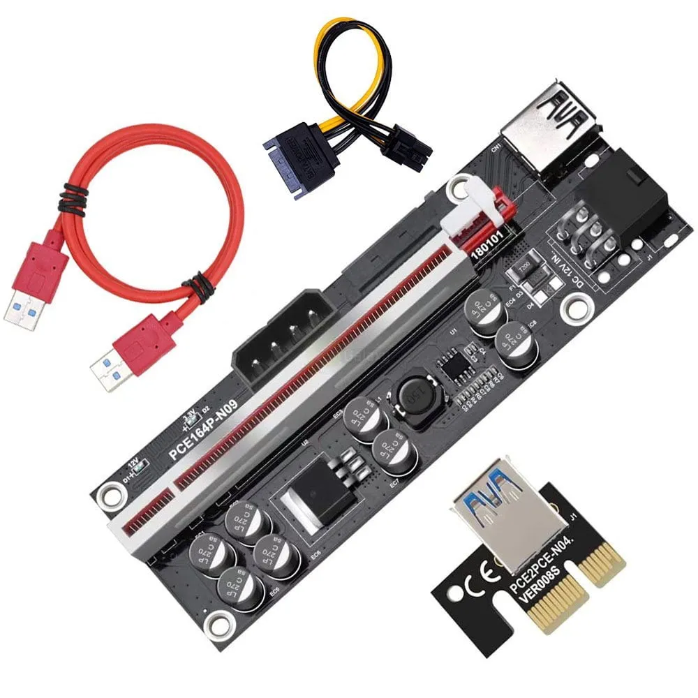 009S Plus PCIE Riser Card 8 Capacitors 6Pin Power Cable 1X to16X Extender for Ethereum Mining 1 009S Plus PCIE Riser Card 8 Capacitors 6Pin Power Cable 1X to16X Extender featured img
