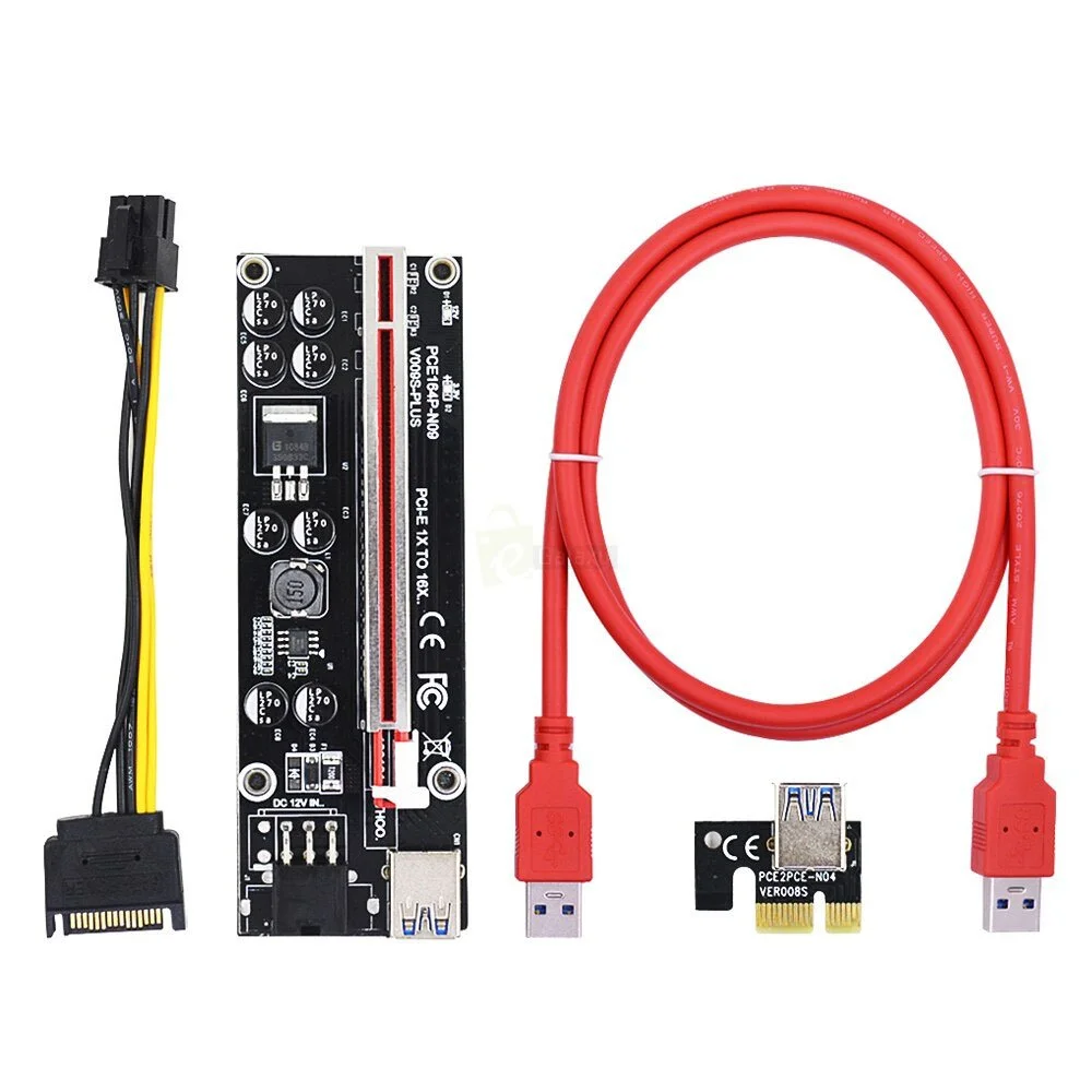 009S Plus PCIE Riser Card 8 Capacitors 6Pin Power Cable 1X to16X Extender for Ethereum Mining 9 009S Plus PCIE Riser Card 8 Capacitors 6Pin Power Cable 1X to16X Extender main