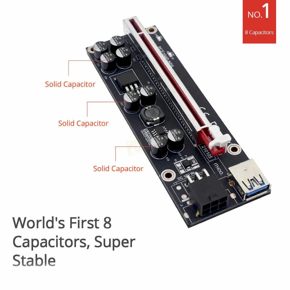 009S Plus PCIE Riser Card 8 Capacitors 6Pin Power Cable 1X to16X Extender for Ethereum Mining 5 009S Plus PCIE Riser Card 8 Capacitors 6Pin Power Cable 1X to16X Extender sepcs