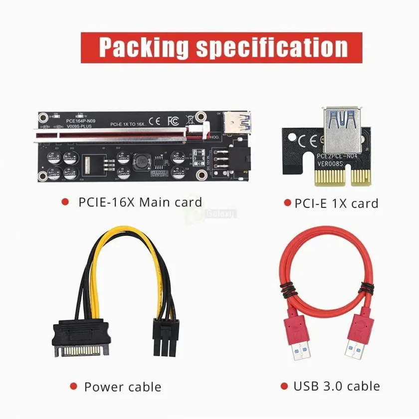 009S Plus PCIE Riser Card 8 Capacitors 6Pin Power Cable 1X to16X Extender specs 009S Plus PCIE Riser Card 8 Capacitors 6Pin Power Cable 1X to16X Extender specs