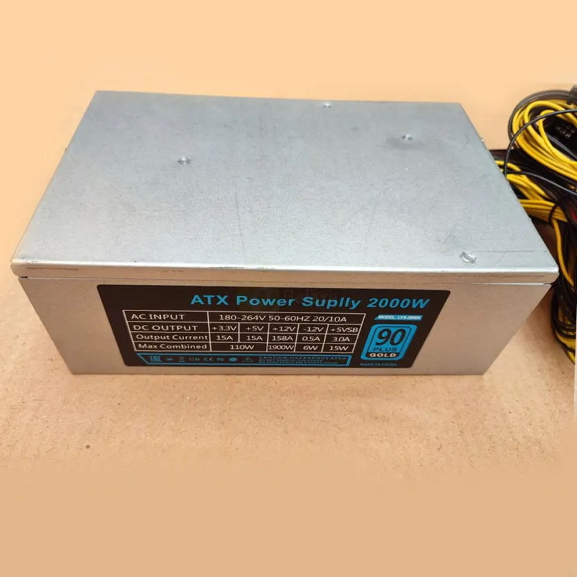 2000 Watt ATX Power Supply for Mining with 16x 8pin Connectors with Dual Fans 2000 Watt ATX Power Supply for Mining with 16x 8pin Connectors with Dual Fans