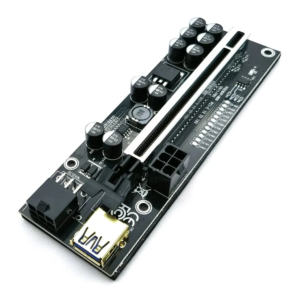 011 Pro PCIE Riser 10 Capacitors 12 LED 6Pin Power Cable 1X to16X Extender 3 011 pro riser clear