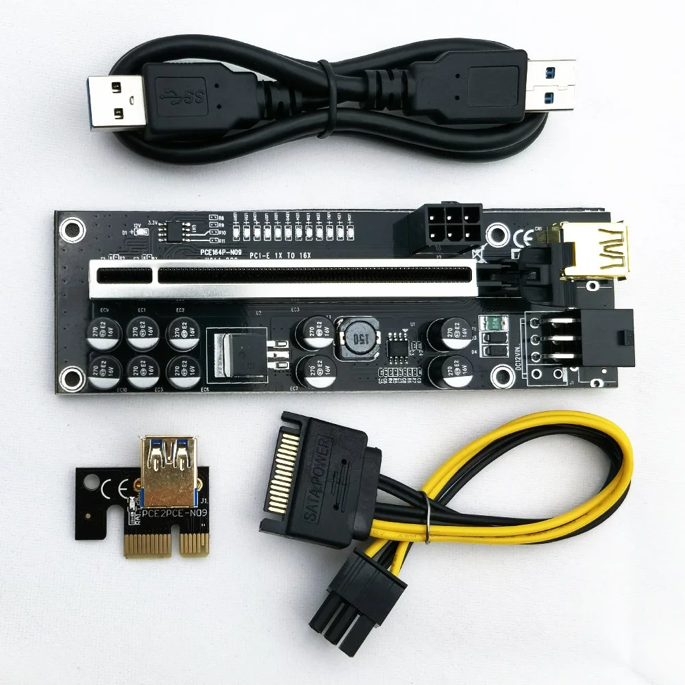 011 Pro PCIE Riser 10 Capacitors 12 LED 6Pin Power Cable 1X to16X Extender 1 H1a7a602ea64d4d27aed2c5c8a674d90eq
