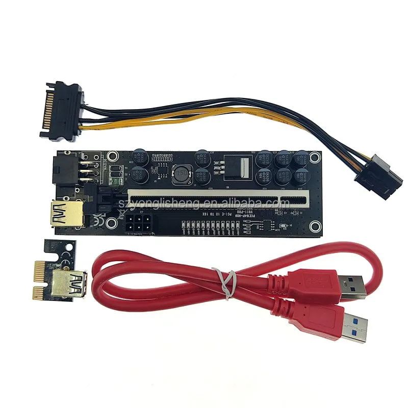 011 Pro PCIE Riser 10 Capacitors 12 LED 6Pin Power Cable 1X to16X Extender 6 Hb5f238f42a974e17850b75de81ea5460M