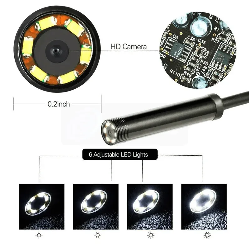 7mm Endoscope Camera HD Inspection Borescope | Endoscope Camera HD With 6 LED Soft Cable Waterproof Inspection Borescope For Android PC 3.5M 7mm 1 7mm Endoscope Camera