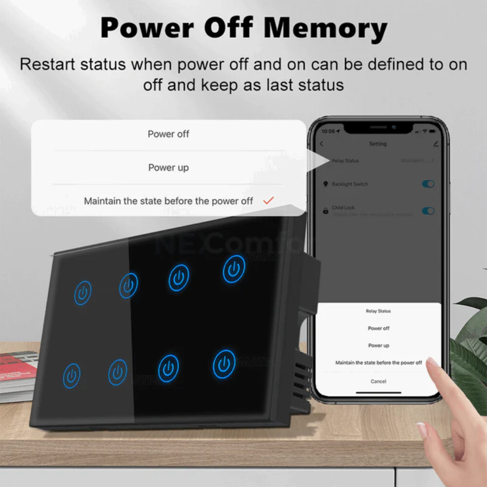 WiFi 8 Gang Touch Switch – Smart Glass Panel Switch | Alexa & Google Compatible | Black 6 WiFi 8 Gang Touch Switch