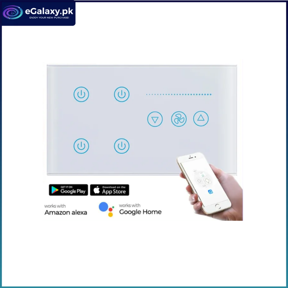 4 Gang Wifi Fan Dimmer White Glass Panel With Power Icon 1 4 Gang Wifi Fan Dimmer White