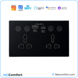 Universal Dual Socket With Type C & USB Smart Wall Outlet Black