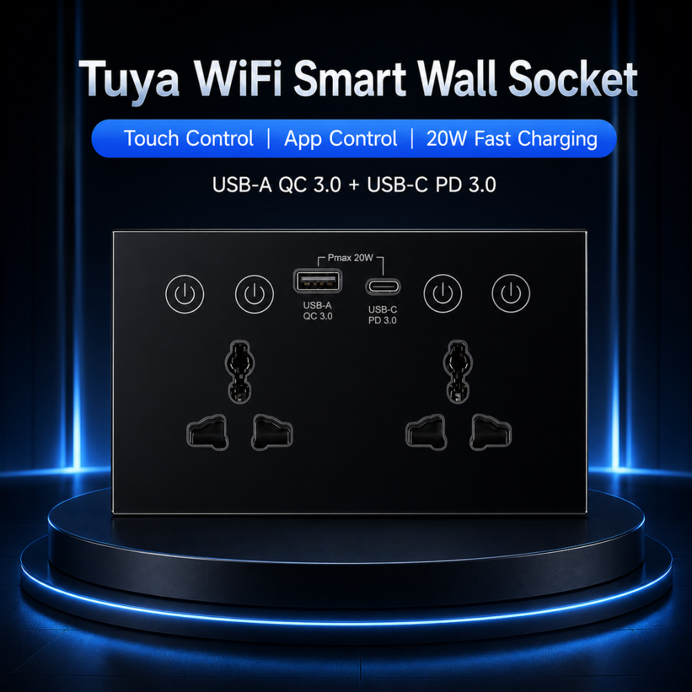 Universal Dual Socket With Type C & USB Smart Wall Outlet Black 10 Universal Dual Socket