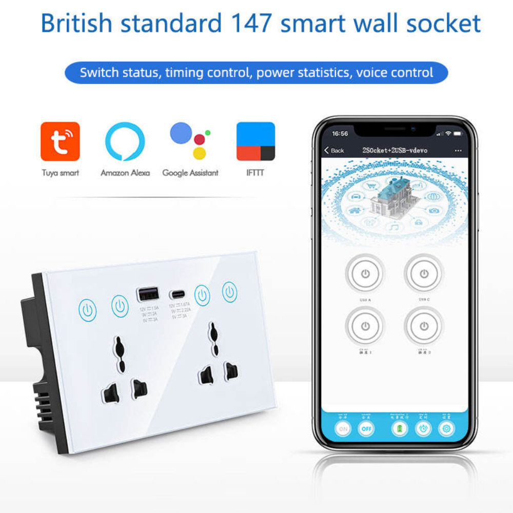 Universal Smart Dual Socket Type C & USB Smart Wall Outlet White 6 Universal Smart Dual Socket
