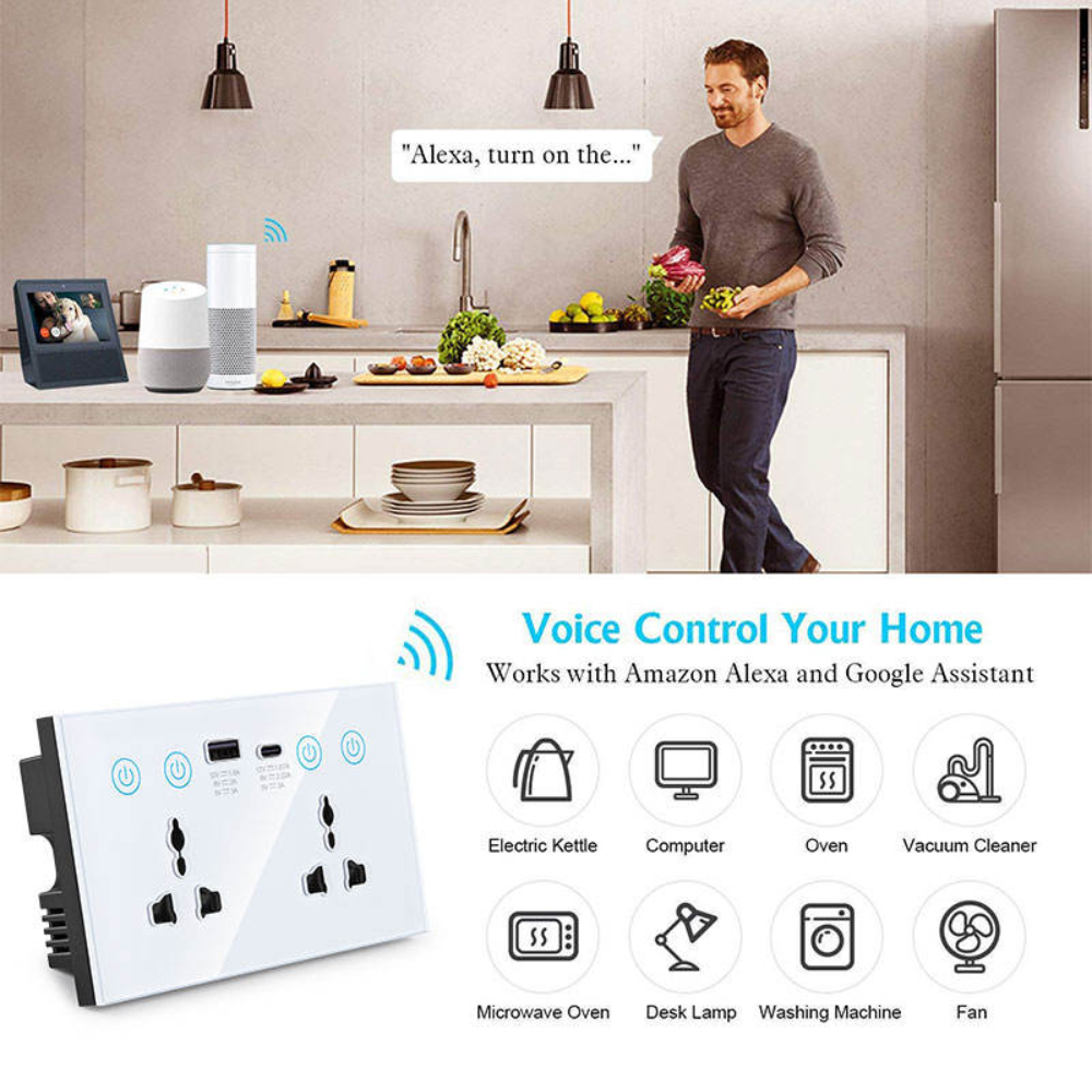 Universal Smart Dual Socket Type C & USB Smart Wall Outlet White 5 Universal Smart Dual Socket