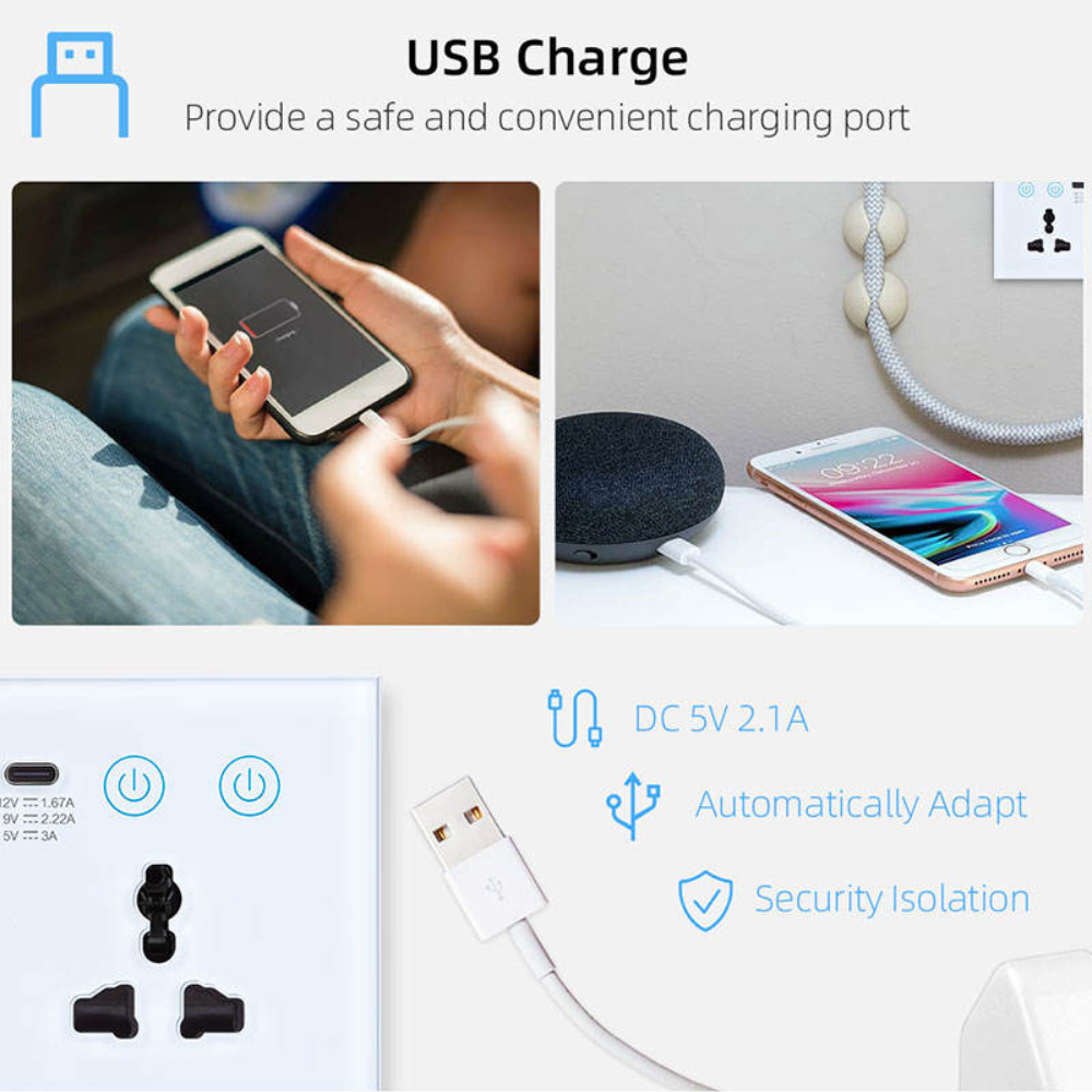 Universal Smart Dual Socket Type C & USB Smart Wall Outlet White 4 Universal Smart Dual Socket