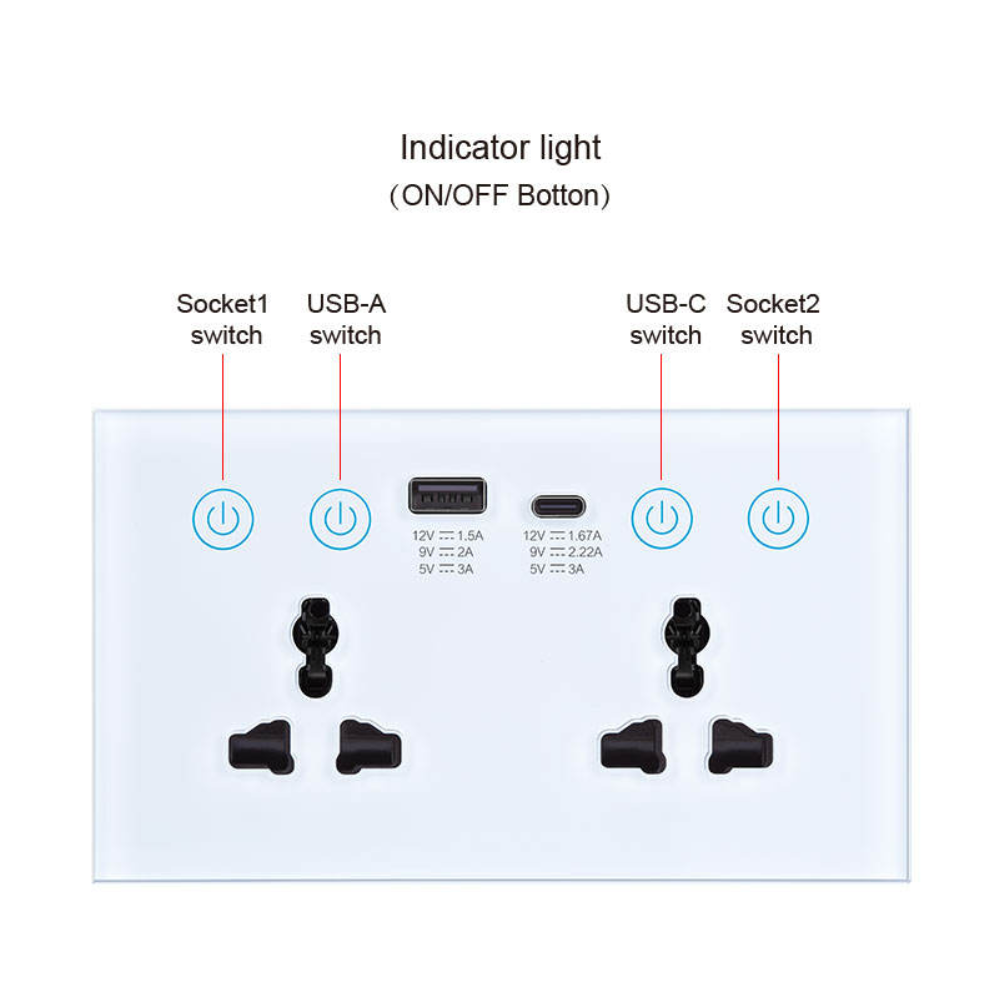 Universal Smart Dual Socket Type C & USB Smart Wall Outlet White 3 Universal Smart Dual Socket