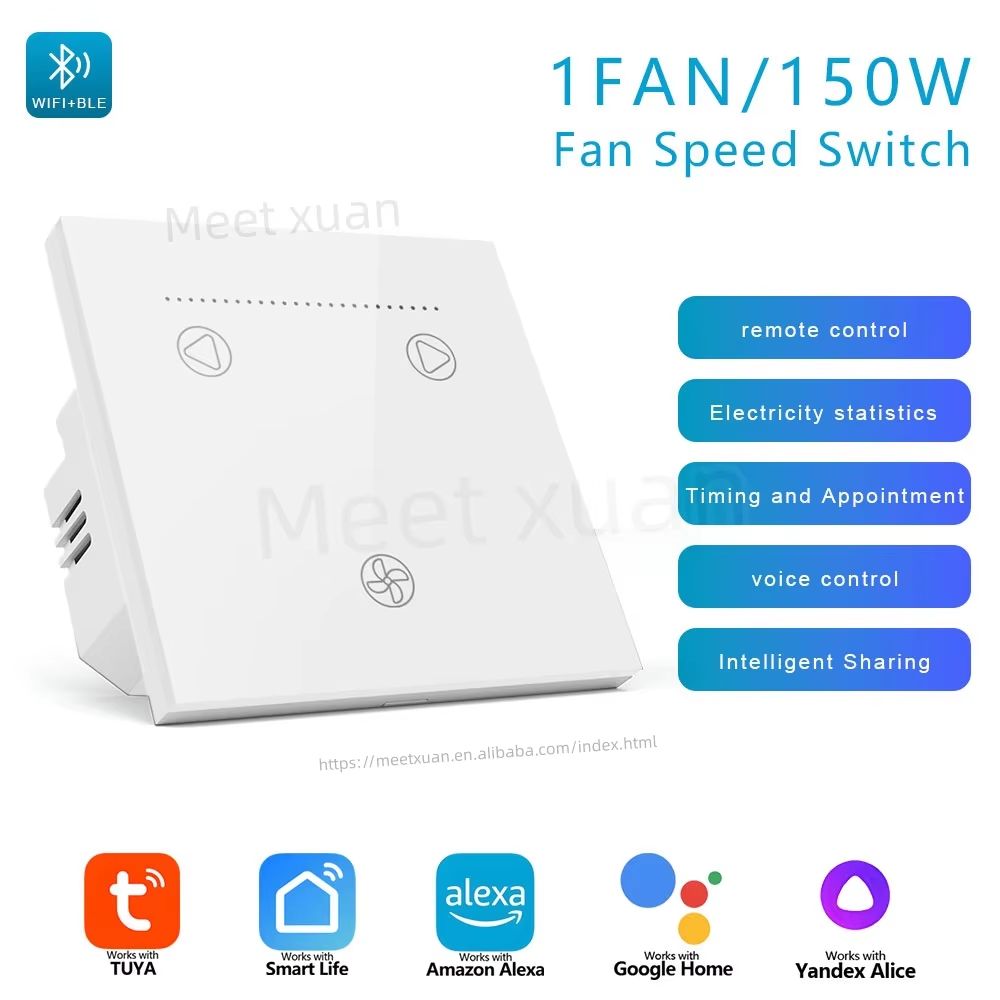WiFi Fan Dimmer Switch | Glass Touch Panel White | Fan Speed & Light Control 6 WiFi Fan Dimmer Switch