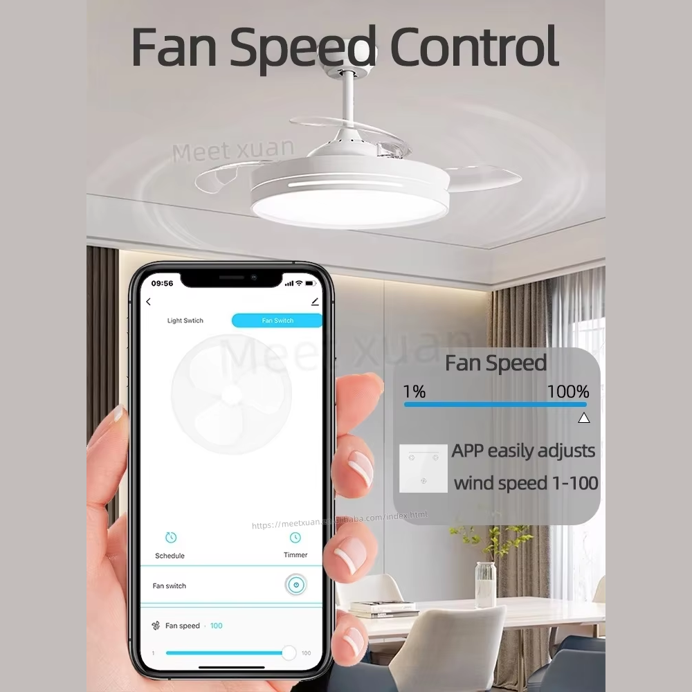 WiFi Fan Dimmer Switch | Glass Touch Panel White | Fan Speed & Light Control 4 WiFi Fan Dimmer Switch