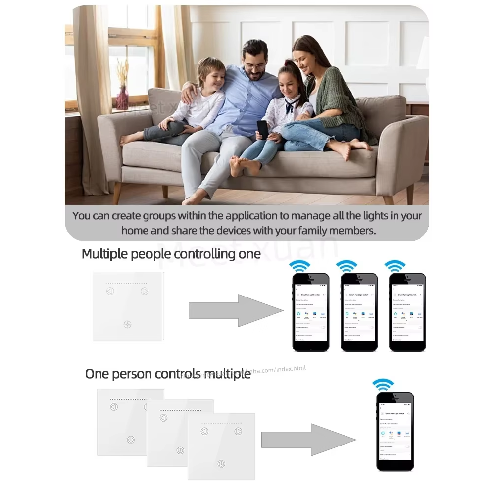 WiFi Fan Dimmer Switch | Glass Touch Panel White | Fan Speed & Light Control 3 WiFi Fan Dimmer Switch